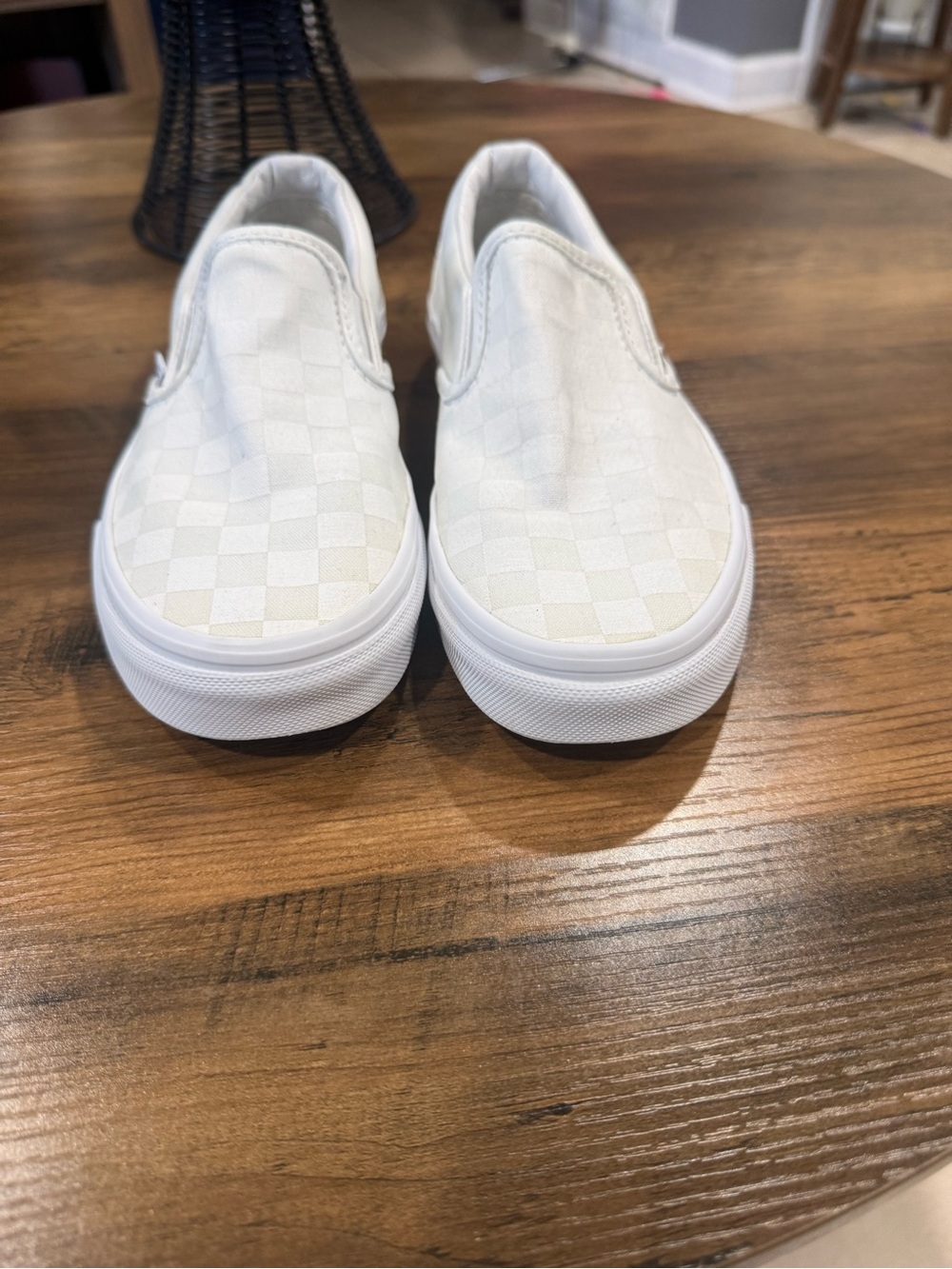 Vans White Checkerboard Slip-On Sneakers